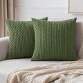 MIULEE Pack of 2 Decorative Throw Pillow Covers 16x16 Inch Soft Boho Striped Textured Corduroy Pillow Covers Modern Farmhouse Home Decor for Couch Bed Sofa Living Room Moss Green