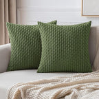 MIULEE Pack of 2 Decorative Throw Pillow Covers 16x16 Inch Soft Boho Striped Textured Corduroy Pillow Covers Modern Farmhouse Home Decor for Couch Bed Sofa Living Room Moss Green