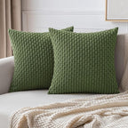 MIULEE Pack of 2 Decorative Throw Pillow Covers 20x20 Inch Soft Boho Striped Textured Corduroy Pillow Covers Modern Farmhouse Home Decor for Couch Bed Sofa Living Room Moss Green