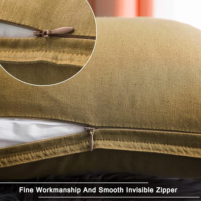 Jeanerlor Set of 2 Decorative 26"x26" Cotton Linen Chair Throw Pillow Case Green for Sofa Durable Classy, Comfortable Cushion Cover for Coffee Shop/Bar (65 x 65cm) Earth Yellow