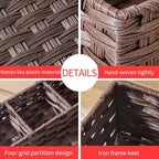 Toilet Tank Topper Paper Basket Multiuse Hand Woven Plastic Wicker Basket Bins with Divider for Shelves Rustic Farmhouse Bathroom Decor Countertop Organizer Storage