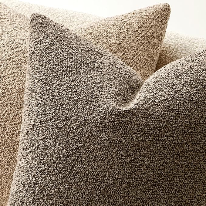 ANRODUO Pack of 2 Textured Boucle Throw Pillow Covers Soft Brown Euro Decorative Accent Solid Pillow Cases Cozy Modern Couch Cushion Case for Chair Sofa Bedroom Living Room Home Decor, 24 x 24 Inch
