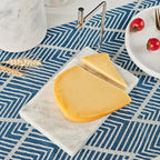 White Marble Cheese Board with Stainless Steel Slicer - Unique Grey Veining and Grooved Design White Marble Cheese Board, Cheese Cutting Serveware For Kitchen, 9.75" W x 8.5" D x 0.75" H