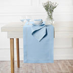 D'Moksha Homes Linen Powder Blue Table Runner 120 Inches Long - 100% Pure Linen Hemstitch 14 x 120 Inch Table Runner for Dining, Fall, Autumn and Halloween - Classic Hemstitch