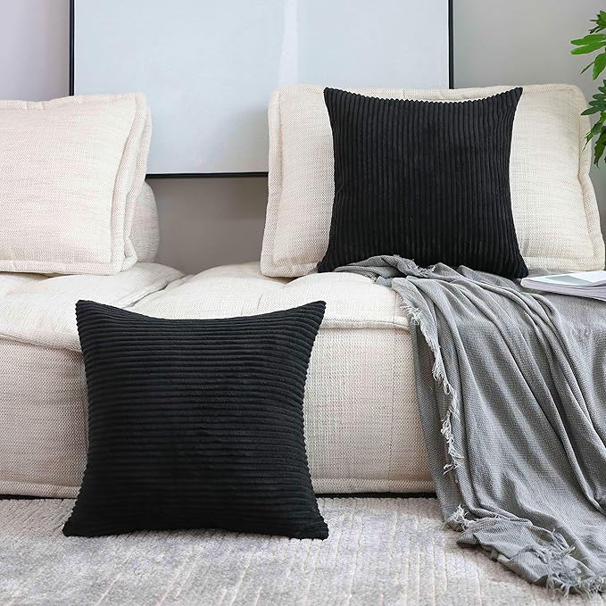 Home Brilliant 2 Packs Decorative Pillow Covers for Couch Outdoor Pillows Cover 16x16 Fall Striped Velvet Pillow Covers, Set of 2, 40cm x 40cm, 16 x 16 Inch, Black