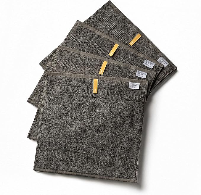 【Proof of Purity】 Wash Cloth, 7.1 x 7.1 inch, 100% Organic Cotton, OliveGreen(Marked as Dark Gray),Double-Ply Yarn 30/2, Oeko-Tex Class 1, Loop-Dense, Made in Japan,Pack of 4