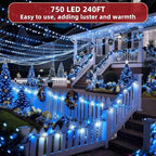240ft Outdoor Christmas Lights, 750 LED Super Long String Lights 12 Modes & Timer Memory, Dimmable Outsite Waterproof Light Strings for Xmas Tree Garden Wedding Party Holiday Decorations Blue &White