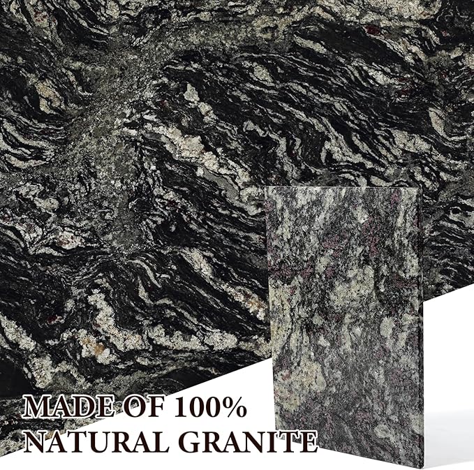 Koville Natural Marble Cutting Board for Kitchen Counter, 12" x 8" x 0.4" Real Stone Slab Marble Cheese Board for Home Decor, Granite Pastry Boards Granite Cutting Boards Candle Plate - Black Fantasy