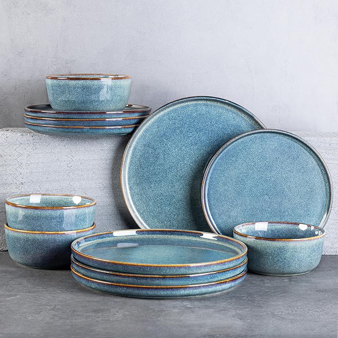 AmorArc Dinner Plates Set of 6, 10.5 Inch Reactive Glaze Ceramic Plates Set, Microwave, Dishwasher Safe, Scratch Resistant, Modern Large Dinnerware Dishes Set Kitchen Stoneware Plates