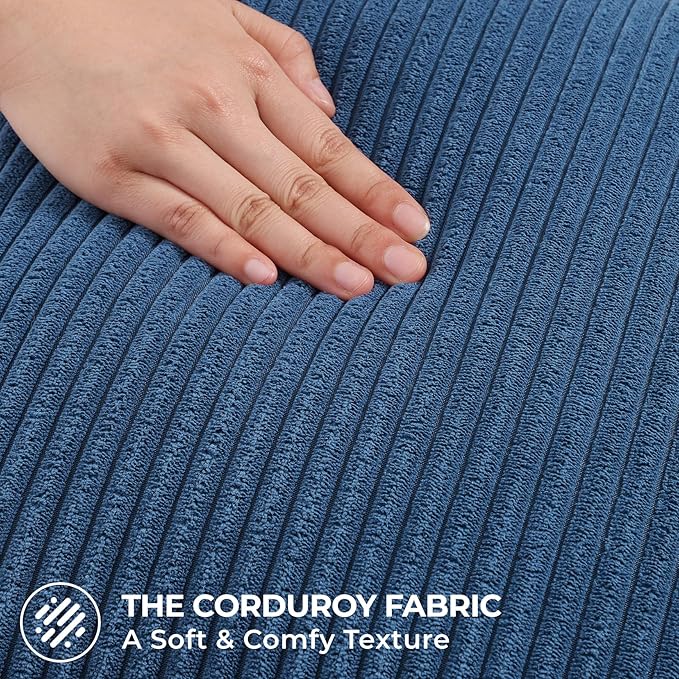 Mecatny Corduroy Decorative Throw Pillow Covers 18x18 Set of 2 for Sofa Living Room, Soft Neutral Boho Couch Pillow Covers for Home Decor, Navy Blue