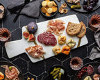 Cork & Mill Marble Cheese Board for Charcuterie, Large Decorative Stone Cutting Board, 15" Long Charcuterie Tray, Unique Gold and White Decorative Meat and Cheese Serving Tray with Handle