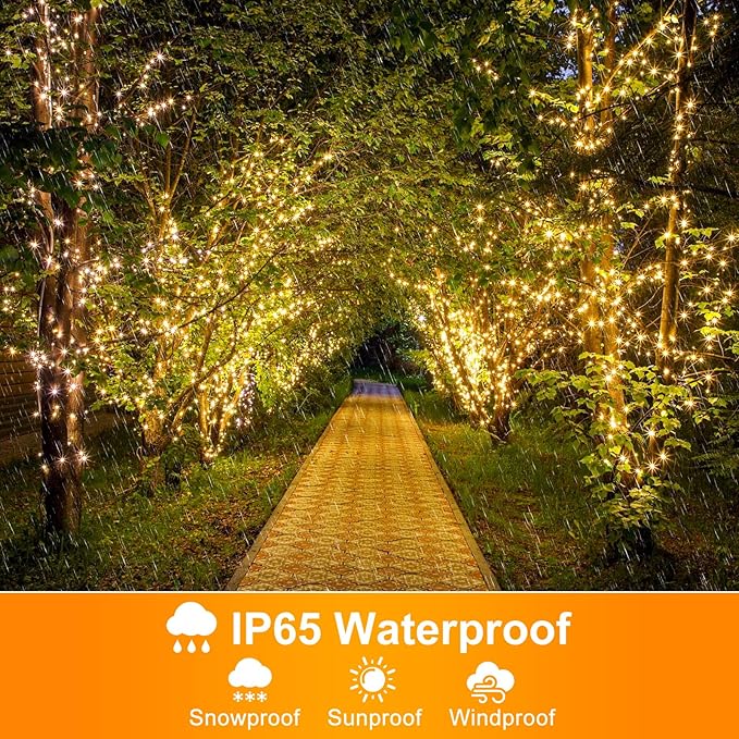 328FT 1000 LED Christmas Lights, Plug in Warm White Christmas Tree Lights Outdoor with Timer and 8 Modes, Green Wire Waterproof String Lights for Indoor Yard Patio Xmas Holiday Decorations