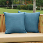 NiNi ALL Pack of 2 Decorative Outdoor Waterproof Pillow Covers Square Garden Linen Textured Cushion Sham Throw Pillowcase Set of 2 for Patio Farmhouse Garden Tent Couch 16x16 Inch Dark Blue