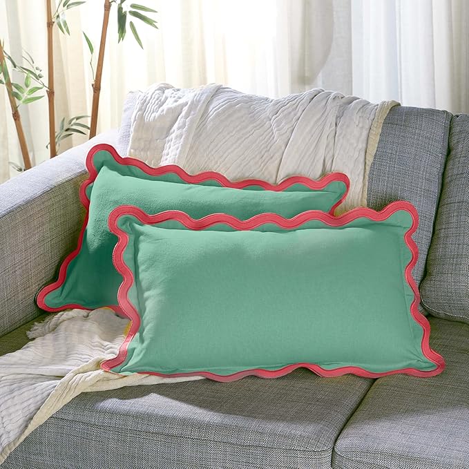 Folkulture Christmas Throw Pillow Covers 12x20 Lumbar – Decorative Couch Pillows for Living Room, Set of 2 Cute Outdoor Boho Pillow Covers, Green Xmas Throw Pillows for Christmas Décor