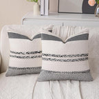 Boho Black Pillow Covers Pack of 2-20x20 Inch Decorative Farmhouse Accent Striped Boho Throw Pillows Neutral Coastal Textured Square Pillowcases for Couch Living Room Bed Sofa, Home Decor