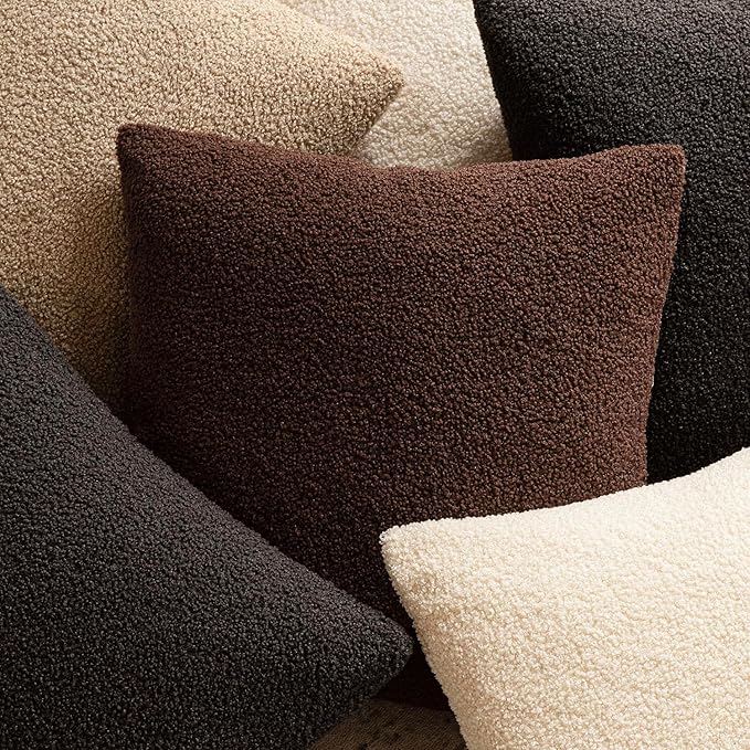 Foindtower Pack of 2, Curly Faux Fur Decorative Throw Pillow Covers Soft Fuzzy Plush Cushion Case with Zipper Cozy Pillowcase for Home Living Room Couch Bed Sofa 16 x 16 Inch,Red Brown