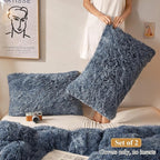 XeGe Faux Fur Throw Pillow Cases, Plush Shaggy Ultra Soft Pillow Covers, Fluffy Crystal Velvet Decorative Pillowcases, Furry Fuzzy Pillow Shams Zipper Closure, Set of 2 (Standard, Navy Blue Ombre)