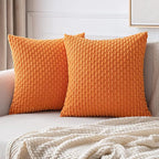 MIULEE Orange Throw Pillow Covers Soft Corduroy Decorative Euro Sham Set of 2 Boho Striped Pillow Covers Pillowcases Farmhouse Home Decor for Halloween Couch Bed Sofa Living Room 24x24 Inch