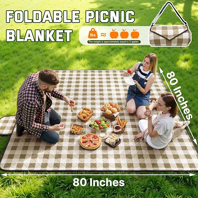 TigeJoy Extra Large Picnic Blanket Waterproof Foldable 80''x100'', Outdoor Picnic Mat Beach Blanket Sandproof for Park, Grass, Travel, Hiking, Camping Essentials, Gingham Picnic Blanket