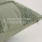 Double Stitch Checkered Throw Pillow Covers - 100% Cotton Set of 2 Tufted Boho Decorative Pillow Covers 20x20, Made in India, Square Cushion Case, Modern Home Decor for Couch, Sofa, Sage Green