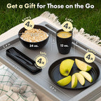 FOODLE Wheat Straw Dinnerware Set - BPA Free & Safety Tested - Microwave & Dishwasher Safe - Alternative to Plastic Dishes - Perfect for Outdoor, RV, Dorm - Camping Plates Cups and Bowls Set - For 4