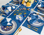 Solino Home Linen Indigo Blue Table Runner 90 Inches Long - 100% Pure Linen 14 x 90 Inch Table Runner for Fall, Autumn, Christmas - Classic Hemstitch