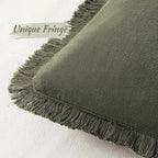 MIULEE Decorative Throw Pillow Covers Neutral Linen Fringe Throw Pillows Set of 2 Olive Green Boho Farmhouse Cushion Covers with Tassels for Couch Sofa Bed Living Room Spring Home Decor 18x18 Inch