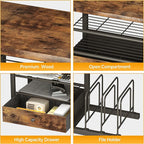 Wood Desk Organizer with Drawers, Desk File Organizer with 3 Vertical File Holders, File Shelf,Storage for Mail, Supplies,Classroom Organization