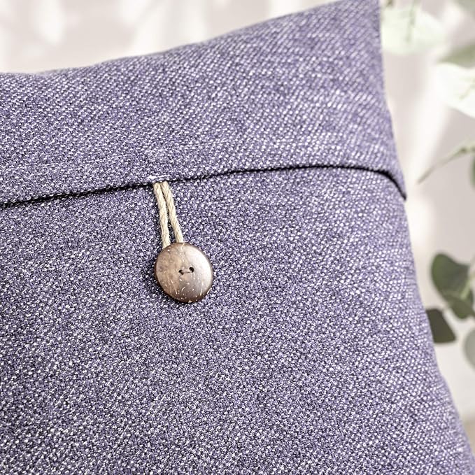 Phantoscope Pack of 2 Farmhouse Throw Pillow Covers Button Vintage Linen Solid Decorative Pillow Cover for Couch Bed and Chair Purple 22 x 22 inches 55 x 55 cm