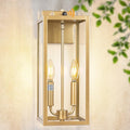 Gold 2-Light Dusk to Dawn Outdoor Light Fixture Large 16 Inch, Candle Light Square Exterior Wall Light for House Photocell Sensor IP65 Waterproof Porch & Patio Light Brass Outside Sconce