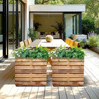 FENCY Metal Planter Box, Large Rectangular Planters for Outdoor Plants, Outdoor Tall Planters with Drainage Holes, Walnut Finish Metal Planters (17″ × 17″ × H18″)