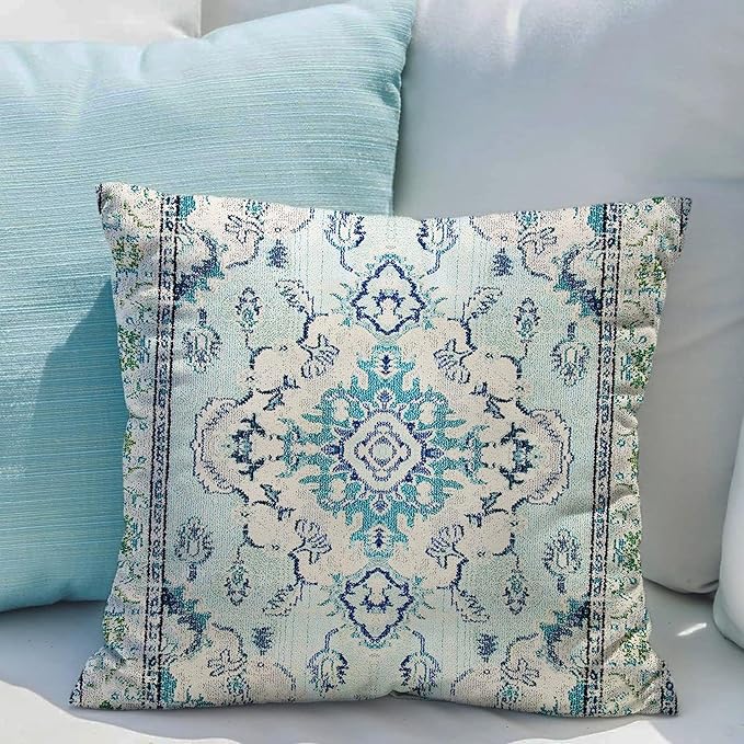 Snycler Boho Throw Pillow Covers 18x18 inch Set of 2 Teal Blue Boho Rug Carpet Double Sided Pattern Cotton Soft Pillow Case Cushion Cover Pillowcase for Couch Sofa Bed Decorative