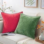 decorUhome Christmas Couch Throw Pillow Covers 24x24 Set of 2, Decorative Soft Euro Neutral Chenille Pillow Covers with Elegant Design for Sofa Bed Living Room Home Decor, Red