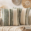 ANRODUO Pack of 2 Boho Decorative Throw Pillow Covers 24x24 Farmhouse Cushion Case Striped Chenille Pillow Cases Square Pillow Covers Accent Neutral Pillowcase for Sofa Couch Bed, Olive Green Stripe