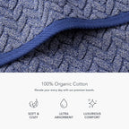 Texere 100% Organic Cotton Jacquard 650 GSM Premium Bath Towel Sets - Extra Absorbent Quick Dry and Plush, 2 Large Bath Towels, 2 Hand Towels, 2 Washcloths (Cable, Estate Blue, 6 Piece)