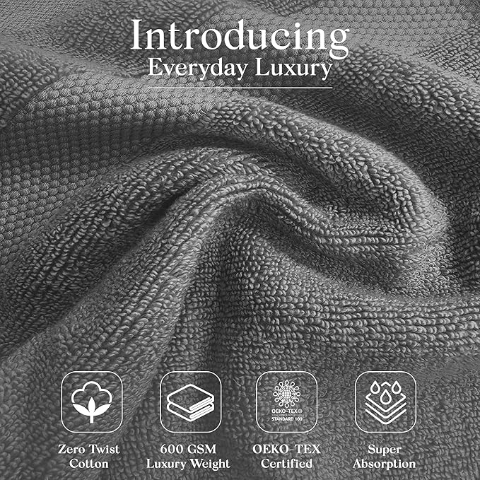 Premium Staple Cotton Bathroom Towel Set - Dark Gray 600 GSM 6-Piece Luxury Bath Towel Set 1 Stripe - 2 Bath Towels, 2 Hand Towels & 2 Washclothes Set - High Absorbent & Quick Dry for Gym, Spa, Hotel