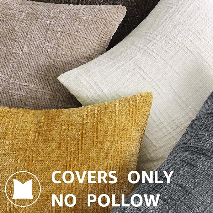 decorUhome Fall Oatmeal Chenille Throw Pillow Covers 20x20 Set of 2 Thick Textured Slubby Couch Pillow Covers Farmhouse Accent Modern Neutral Decorative Pillow Cases for Bed Sofa Living Room