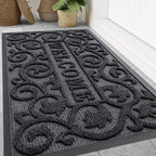 Smiry Welcome Door Mat Outside Entrance, Heavy Duty Trap Dirt and Moisture Easy Clean Low Profile Patio Porch Indoor Outdoor Front Doormat for Entry, 47x32 Inch, Grey/Welcome