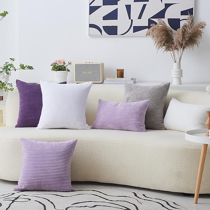 Home Brilliant Lavender Pillow Covers 12x20 Set of 2 Purple Throw Pillows Solid Supersoft Corduroy Handmade Decorative Pillow Cases for Bed, 2 Pieces, 12 x 20 inch, Lavender