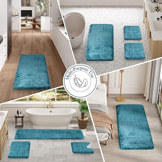 Walensee Bath Mat Non Slip Absorbent Microfiber Shaggy Rug (20 x 32, Teal) Thick Plush Shower Mat Machine Washable
