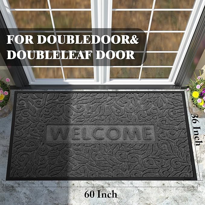 Yimobra Large Welcome Mat 60x36, Waterproof Non-Slip Outdoor Mats for Front Door Outside Entrance, Low-Profile Entryway Mat Indoor for Garage Patio, Grey