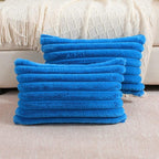 FUTEI Royal Blue Striped Decorative Throw Pillow Covers 12x20 Inch Set of 2,Rectangle Winter Decorations Couch Lumbar Pillowcase,Soft Cozy Faux Rabbit Fur & Velvet Back,Modern Home Decor for Bed
