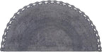 Half Circle Bohemian Bathroom Rug with Handwoven Chrochet Border, Beautifully Handcrafted 100% Cotton Mat - 22x42", Round Boho Bedroom Rug, Boho Bathroom Décor, Machine Washable - Charcoal Grey
