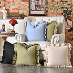 AmHoo Pack of 2 Throw Pillow Covers 100% Cotton Pre Washed Ruffle Decorative Pillowcase Cushion for Couch Sofa Bedroom 20 x 20-Inch Black