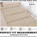 Bedding Craft Jute Cotton Stripe Area Rug for Living Room 24x36 Inch - Natural Ivory - Machine Washable 2x3 Feet Rugs - 70% Jute and 30% Cotton