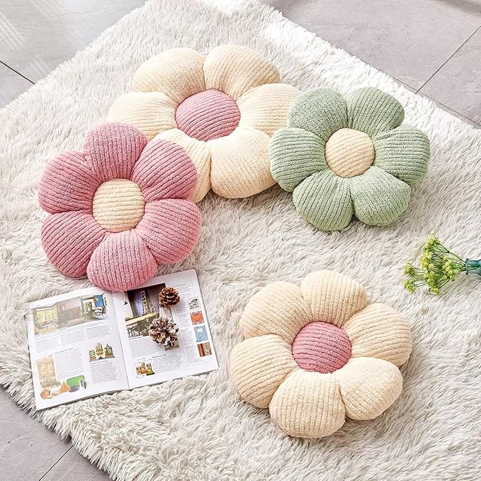 Soft White Pink 17.7" Flower Pillow for Home Decor, Cute Shaped Floor Pillow Aesthetic Plush Decorative Pillow for Bed Sofa Couch