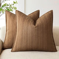 Foindtower Set of 2 Decorative Cotton Waffle Weave Throw Pillow Covers Euro Shams Cushion Covers Accent European Pillowcase for Bed Couch Sofa Bedroom Living Room Home Decor 18×18 Inch Orange Brown