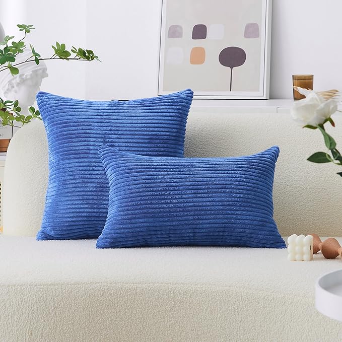 Home Brilliant Blue Euro Shams Set of 2 Velvet Corduroy Decorative Throw Pillow Covers for Couch Sofa Bed, 26 x 26 Inch, Blue