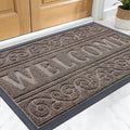 OLANLY Welcome Door Mat Indoor Outdoor Entrance, Heavy Duty Sturdy Front Door Mat, Waterproof All-Weather Doormat, Stain Resistant, Low Profile, Easy Clean Patio Entryway Mat, 29.5 x 17, Brown