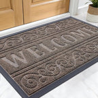 OLANLY Welcome Door Mat Indoor Outdoor Entrance, Heavy Duty Sturdy Front Door Mat, Waterproof All-Weather Doormat, Stain Resistant, Low Profile, Easy Clean Patio Entryway Mat, 29.5 x 17, Brown